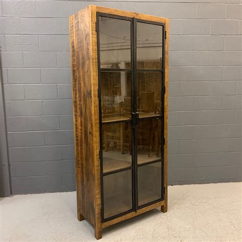 metal cabinet with glass doors